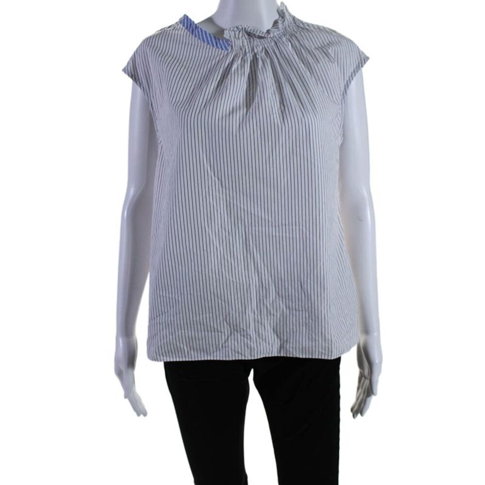 TEIJA Womens Mixed Striped Roundneck Top White Size 6 12972988